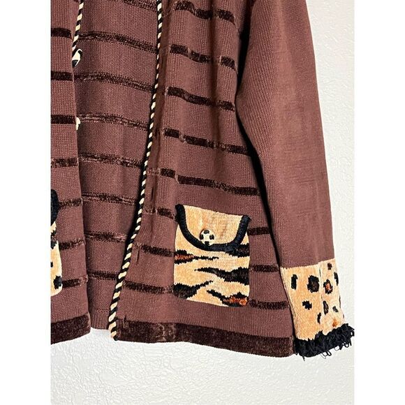 Jack B Quick Cardigan Sweater Womens 3x Brown Cheetah Button-up - Picture 5 of 5